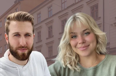 Porträttbild på Joacim Jonsson och Alice Lifvendahl bredvid varandra som studerar till fastighetstekniker